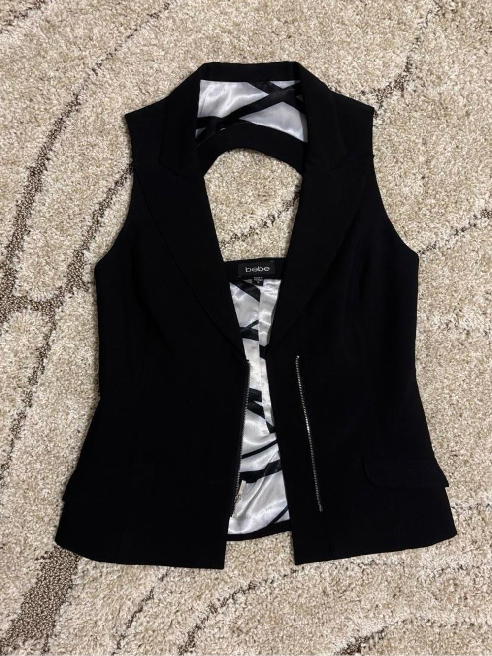bebe Black Sleeveless Tailored Vest with Satin-Trim Interior